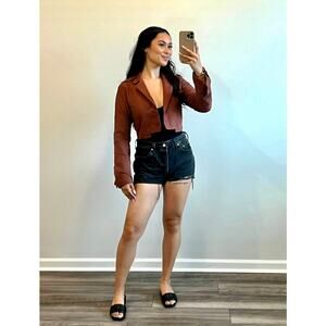 Savannah Morrow Jada Cropped Jacket in Mahogany Size XXL 2 Button Front Silk